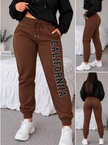 Pantalones deportivos pans pants dama mujer casuales casual pantalón wide leg pierna ancha estilo deportivo bolsas bolsillos funcionales tela cómoda suave cintura elástica ajuste holgado tir - Marrón - Ver 1