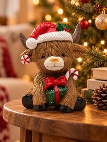 1pc Highland Cow Christmas Tabletop Figurine, Cute Festive Animal Ornament With Holiday Gift Or Christmas Tree, Rustic Farmhouse Decor For Bookshelf Mantel Fireplace Desk & Entryway - Multiple Styles - View 3