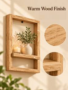 Rustic Floating Wall Shelves, Vintage Wood Look Rectangular Wall Mounted Display Shelf, Space Saving Storage Rack For Plants, Candles, Photos And Decorative Items, Farmhouse Living Room Bedroom Wall Decor, Home Essentials, Autumn Winter Decor - Multicolor - View 4