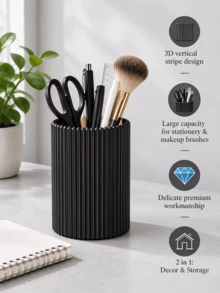 Striped Pen Holder, Easy-To-Use High-End Desktop Organizer, Modern Office Stationery Storage, Suitable For Storing Pens, Scissors, Rulers, Makeup Brushes, Office Supplies And Dorm Desk Decor, Fashionable And Practical, Keeps Organized And Tidy - Multicolor - View 10