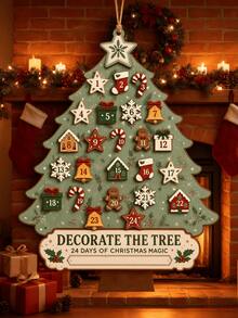 Christmas Tree Shaped Calendar Hanging Ornament, 24-Day Christmas Countdown Board, Hanging Calendar Decoration, Holiday Wall Hanging Decor, Theme Party Centerpiece - View 3