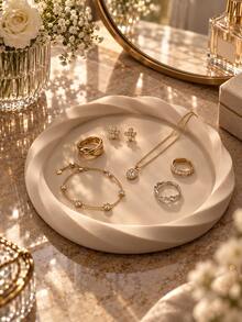 Set 3 Buah Baki Perhiasan Bulat Modern, Warna Krem, Pinggiran Berpilin, Untuk Meja Rias dan Pengorganisasian Ruang Rumah untuk Cincin, Anting, Gelang, Kalung, Baki Penyimpanan Dekoratif Elegan, Penyimpanan Aksesori Harian, Baki Perhiasan, Penyimpanan Meja Rias, Hadiah untuk Wanita - MultiWarna - View 2