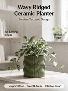 Pot Bunga Artistik Berlipat Melengkung, Eksterior Warna Solid Matte, Pot Tanaman Hias Dalam Ruangan, Dekorasi Lembut untuk Ruangan, Ornamen Tanaman dalam Pot - riak - View 7