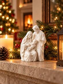 White Family Birth Warm Decor, Desktop Decorative Ornament, Cozy Christmas Home Decoration, Suitable For Bookshelf, Entryway, Desktop Atmosphere Arrangement, Gift And Collection Dual Use, Vintage Peace Theme Home Decor - A - View 6