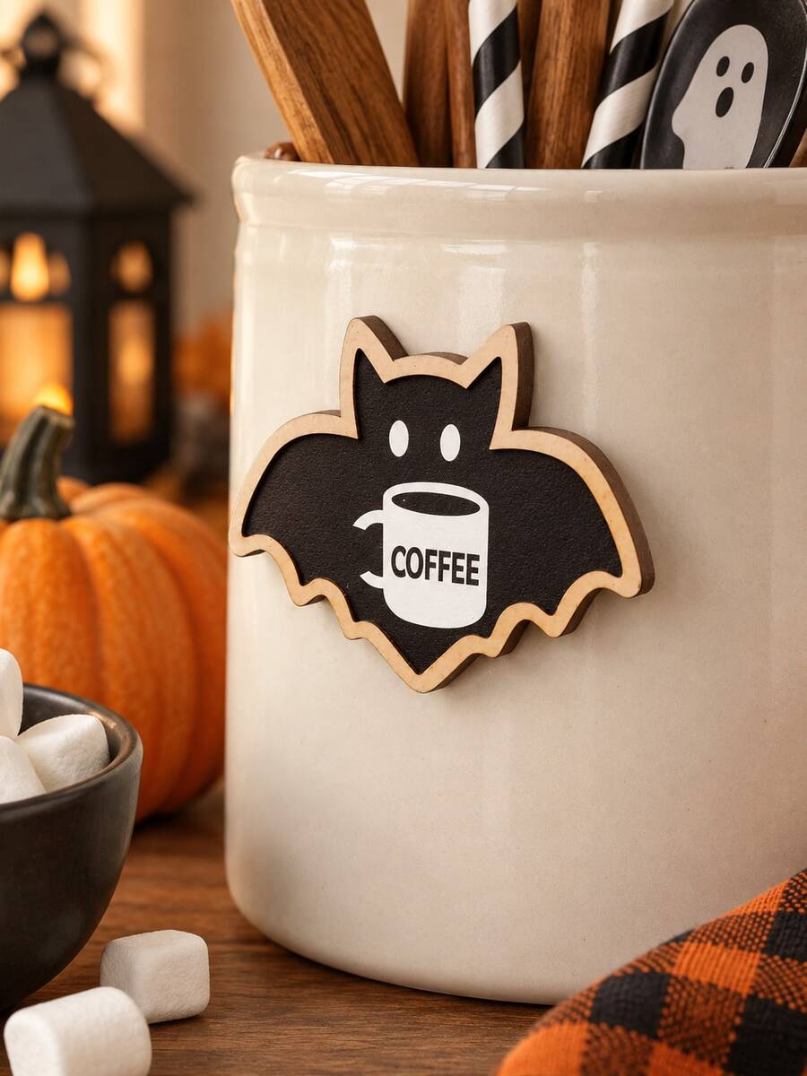 1pc Halloween Bat Coffee Sticker Decorative Wall Decal Cute Gothic Black Bat Shape Rustic Style Coffee Bar Kitchen Cabinet Decoration For Fall Holiday Party Home Office Seasonal Spooky Decor