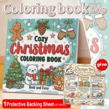 1pc Cozy Christmas Coloring Book, Bold And Easy Large Print Illustrations, Cute Gingerbread Man Polar Bear Xmas Tree Gift Scenes, Relaxing Coloring Pages, Fun Holiday Activity Book, Christmas Gift For Kids Teens & Beginners - Cozy Christmas - View 3