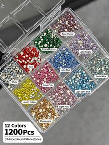 1 Box 12 Colors K9 Colorful Flat Back Rhinestones Nail Art Decor, Super Shiny, High Quality, Mixed Sizes, Suitable For High-End Gel Nail Art DIY Decoration - Multicolor - View 13