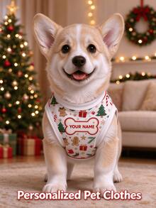 1pc Customized Personalized Pet Clothes, Cat & Dog Vest T-Shirt, Comfortable & Cute, Heat Transfer Printing, Dog Paw Design, Perfect Christmas Gift For Dogs! - Multicolor - View 7