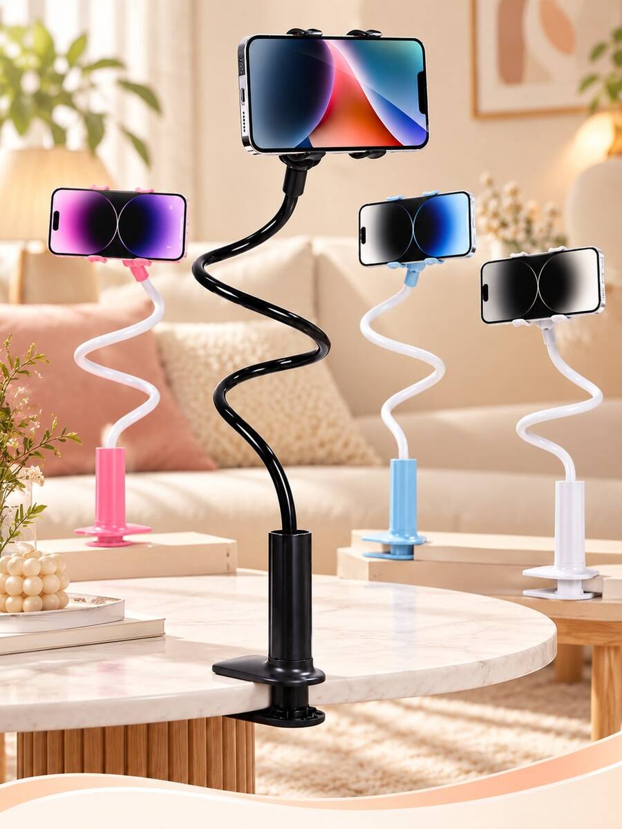 1pc 360° Universal Adjustable Phone Holder, Slouchy Tablet Stand, Desktop Storage Stable Anti-Shake Adjustable Angle Clip-On Universal Desktop Bedside Stand, Digital Enthusiast Gift, Minimalist Solid Color Design - Multicolor - View 1