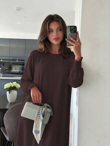 1pc Simple Breathable Skin-Friendly Fabric Back Zipper Elastic Sleeve Design Women's Dress Abaya For Daily Wear - Multicolor - View 22