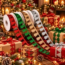 1 Roll 3cm Wide 5 Yards Long Christmas Glitter Hollow Ribbon, Christmas Tree Pattern, Suitable For Christmas Decoration, Christmas Tree, Wreath, Window, Stair, Fireplace And Christmas Window Display Decoration - Multicolor - View 1