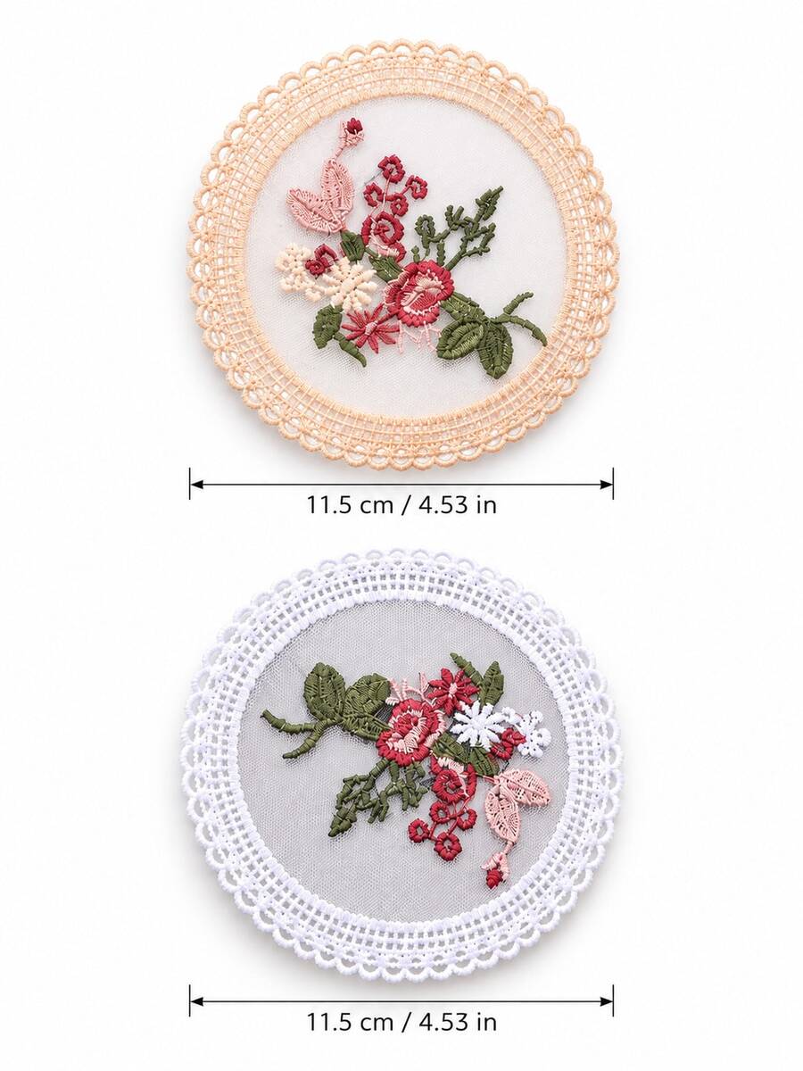 1pc Vintage Floral Lace Coaster Set Romantic Embroidery Cup Mats For Coffee Table Decor - Multicolor - View 1