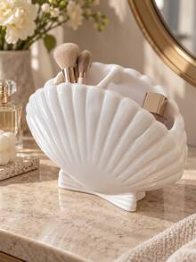 1Pc Multi-Functional Shell Toothbrush Holder, Drainage Quick Dry Countertop Toothbrush Organizer,Creative Conch Shape Toothpaste Storage Rack,Bathroom Vanity Organizer For Toothbrush Toothpaste Razor,Space Saving Bathroom Storage, Cute Bathroom Decor - Multicolor - View 4