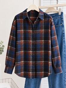 Women's Plaid Collar Long Sleeve Button-Front Loose Fit Blouse - Multicolor - View 1