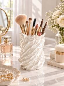 1pc Decorative Wavy Makeup Brush Holder With Sculptural Details, Can Store Brushes, Lip Gloss, Pencils, Combs And Skincare Tools, Exquisite Storage Cup, Suitable For Vanity, Bathroom And Beauty Studio | Cosmetic Storage Rack, Brush Holder, Storage - Multiple Styles - View 3