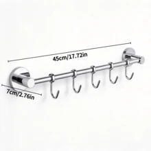 1pc Wall-Mounted Stainless Steel Towel Bar With Sliding Hooks, For Hanging Towels And Clothes, Storage For Bathroom, Home And Kitchen Use - A - View 10