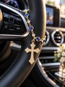 Car Steering Wheel Decorative Pendant, Cross Pendant, Car Interior Decoration, Hanging Steering Wheel Accessory, Religious Style Car Ornament, Vehicle Interior Decorative Pendant, Universal Car Styling Accessory - A - View 1