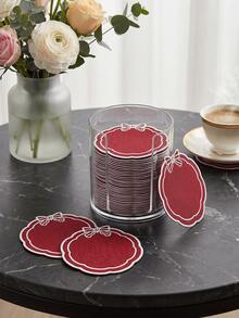 1-4pcs Red Bow Embroidery Coasters, Christmas Style Fabric Embroidery Wavy Edge DIY Blank Heat Transfer Insulated Coasters, Christmas Holiday Home Desktop Decoration - Multicolor - View 8