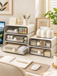 Stackable Drawer Storage Organizer,Clear Pull-Out Desktop Storage Box For Stationery,Makeup Brush Holder And Eyebrow Pencil Lipstick Organizer, Countertop Pen Holder For Desk.Desk Accessories For Home Office School - Multicolor - View 5