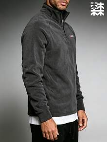 Mulinsen Men's 1/4 Zip Fleece Pullover, Stand Collar Embroidered Outdoor Warm Fleece Sweatshirt - Black - View 2