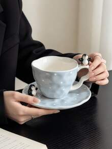 1 Set Cute Hand-Painted 3D Penguin Cup And Saucer, Hand-Molded 3D Ceramic Cup And Saucer, Exquisite Coffee Cup And Saucer, Beautiful Gift For Friends, Suitable For Home, Restaurant, Cafe, Dessert Shop, Gift-Giving, Gathering, Party - Multicolor - View 9