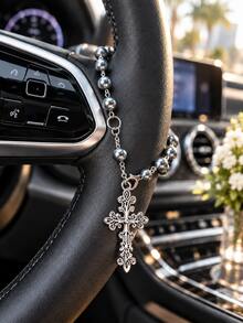 Car Steering Wheel Decorative Pendant, Cross Pendant, Car Interior Decoration, Hanging Steering Wheel Accessory, Religious Style Car Ornament, Vehicle Interior Decorative Pendant, Universal Car Styling Accessory - A - View 2