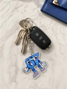 1pc Cute Blue Cartoon Keychain, Kawaii Acrylic Keychain, Fun Character Charm For Backpack, Wallet, Keys And Gifts, Fashionable Daily Accessory, Best Christmas Gift, Almost Sold Out - A - View 2