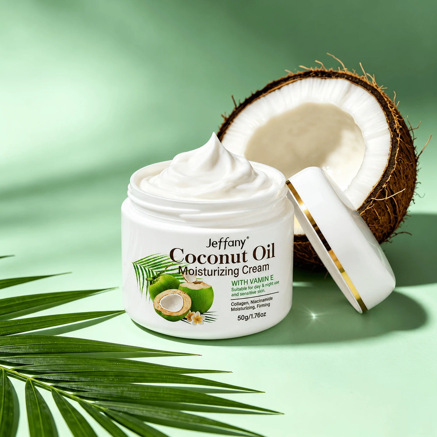 Krim Wajah Minyak Kelapa 6-in-1 dengan Lidah Buaya, Kolagen, Vitamin E, dan Niacinamide, Membantu Meningkatkan Kekencangan dan Elastisitas Kulit, Cocok untuk Penggunaan Sehari-hari pada Wajah dan Leher, Cocok untuk Semua Jenis Kulit