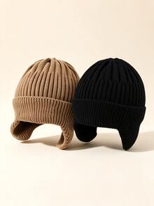 1pc Children's Ear-Protective Ribbed Knit Beanie, Soft Elastic Warm Winter Hat, Suitable For Toddler Boys And Girls Daily Outdoor Wear - Multicolor - View 26