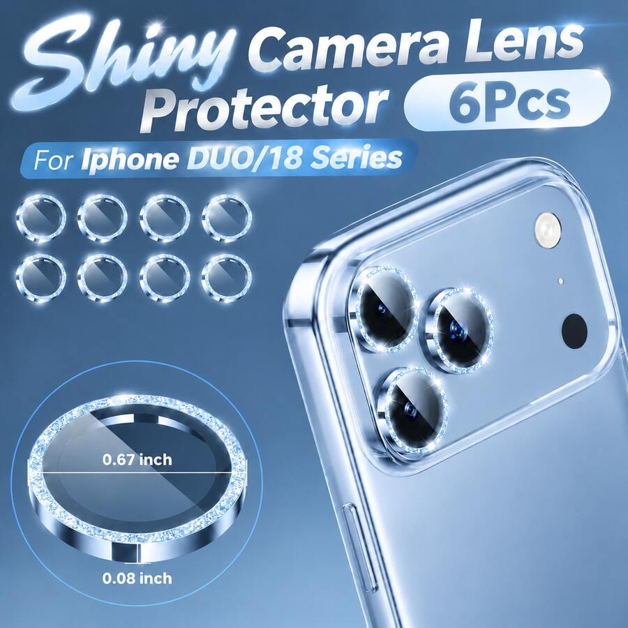 XINHONGYU 奢華閃粉相機鏡頭保護膜,相容 iPhone 16 Pro Max Plus 15 14 5G,Apple 時尚多巴胺糖果色閃粉鏡頭膜,適用於日常、辦公室、居家手機相機保護,防水、防震、防摔、防刮、防指紋全覆蓋 - 藍色 - 查看 1