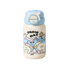 QWE Portable Insulated Water Bottle 550ML 304 Stainless Steel Body 316 Inner Liner PP Lid Silicone Straw Cartoon Pattern - Baby Blue - View 10