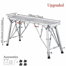 Portable Foldable Workbench With Adjustable Height & Wide Base - Heavy-Duty Foldable, Railing Suitable For Home Renovation, , RV Cleaning, Window Washing - Ideal For/Outdoor Use With Free Gifts (Workbench) - Length 79 Inch - View 2