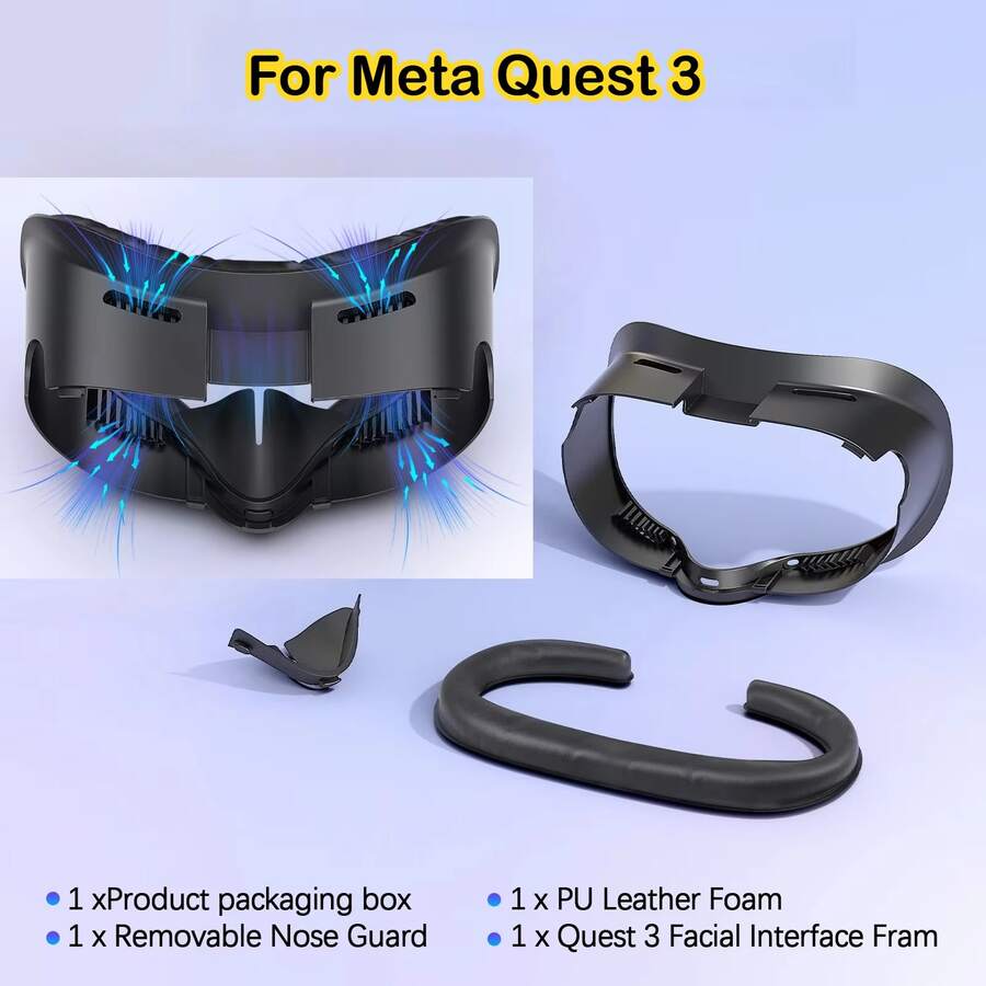 3-In-1 Face Mask Cushion Pad Cover Compatible With Quest 2/Quest 3/Quest 3S Facial Interface Replacement Pad Upgraded Version, Vr FaceFace Pad Cover Black