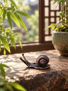 Copper Snail Figurine, Tabletop Desktop Statue, Plant Pot Landscape Decor, Bonsai Terrarium Scene Ornament, Indoor Desk Display Decoration, Office Study Table Accent Decor - Brass Snail - View 8