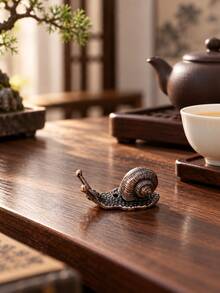 Copper Snail Figurine, Tabletop Desktop Statue, Plant Pot Landscape Decor, Bonsai Terrarium Scene Ornament, Indoor Desk Display Decoration, Office Study Table Accent Decor - Brass Snail - View 5
