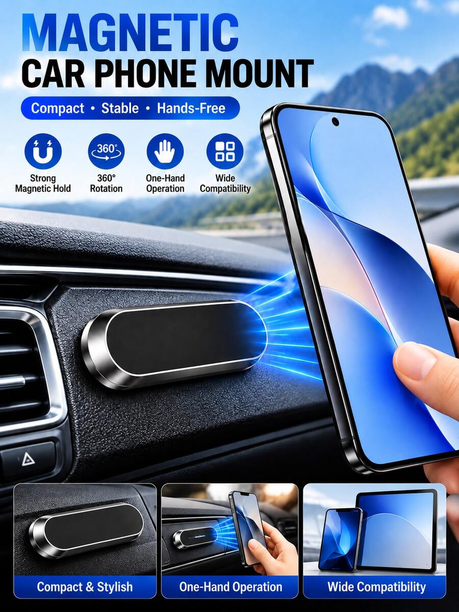 4/3/2/1pc Magnetic Tablet Phone Holder, Universal Adhesive Magnetic Base, Suitable For Car Dashboard, Truck, Wall, Compatible With Smartphones And Tablets, Hands-Free Car Accessory, Travel Essential, Daily Commute, Road Trip, Autumn Travel, Holiday Gift