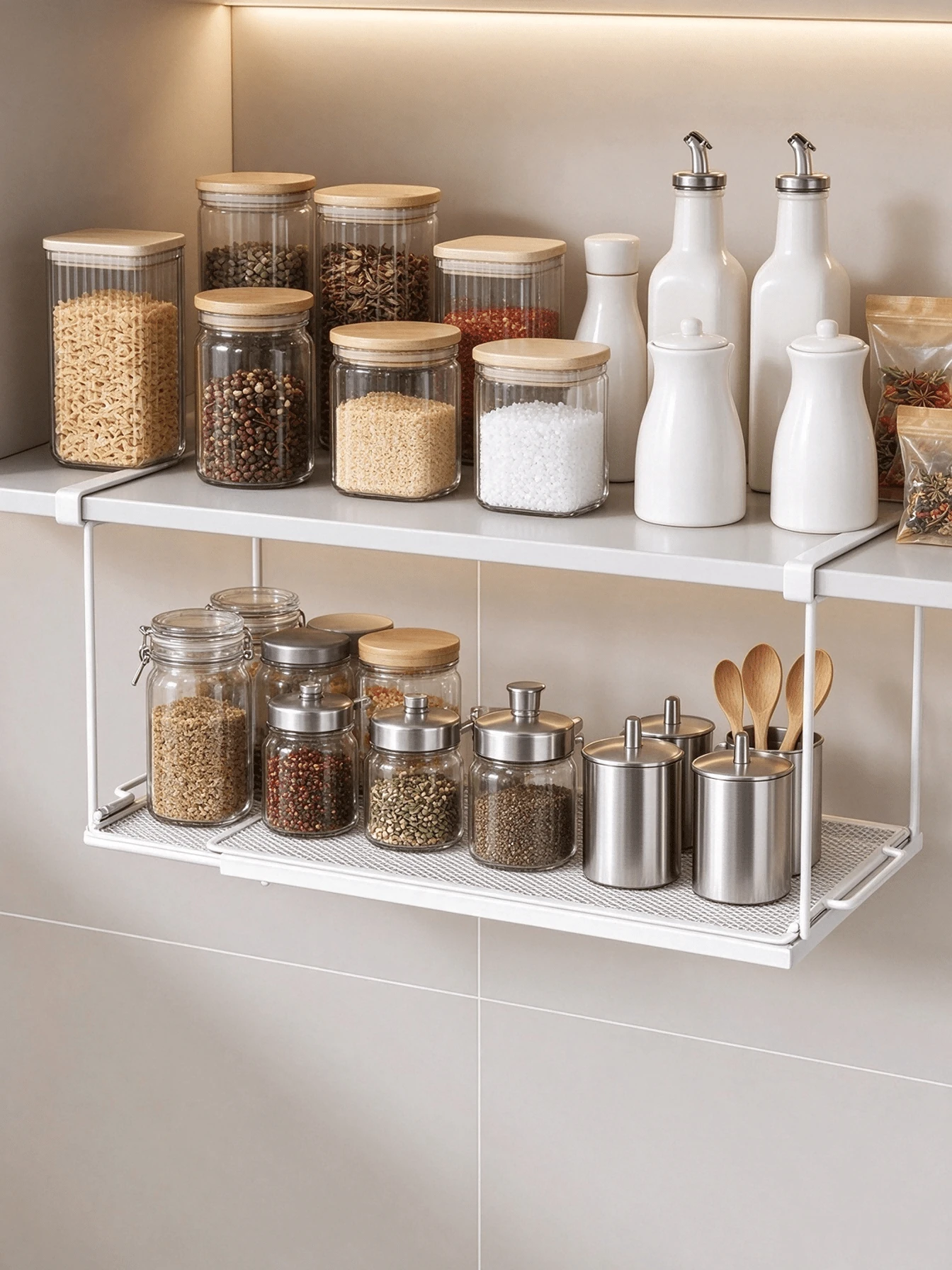 No-Drill Hanging Installation, Tool-Free, Stable & Anti-Slip. Breathable Mesh Expands Cabinet Space. Layered Storage For Clothes, Cups, Bowls And Shoes, Utilizing Idle Space For Multi-Scene Home Use. - Multicolor - View 1