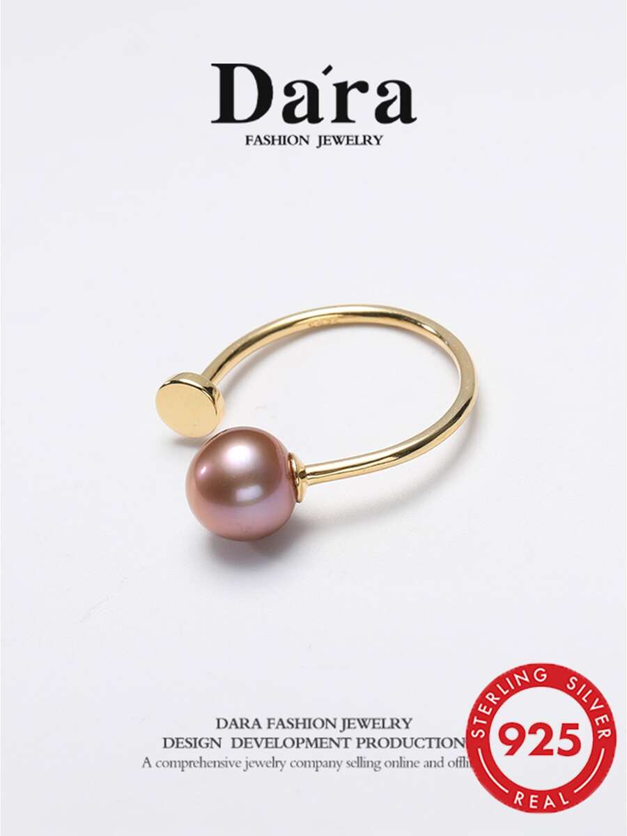 DARA Freshwater Pearl Open Ring S925 Silver 7-9mm Purple Bead Minimalist Elegant Suitable For Gift And Daily Wear