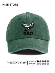 Vintage Washed Distressed Soft Top Baseball Cap Unisex, Spreading Eagle EAGLES Letter Print Curved Brim Baseball Cap, Outdoor Adjustable - A - View 1