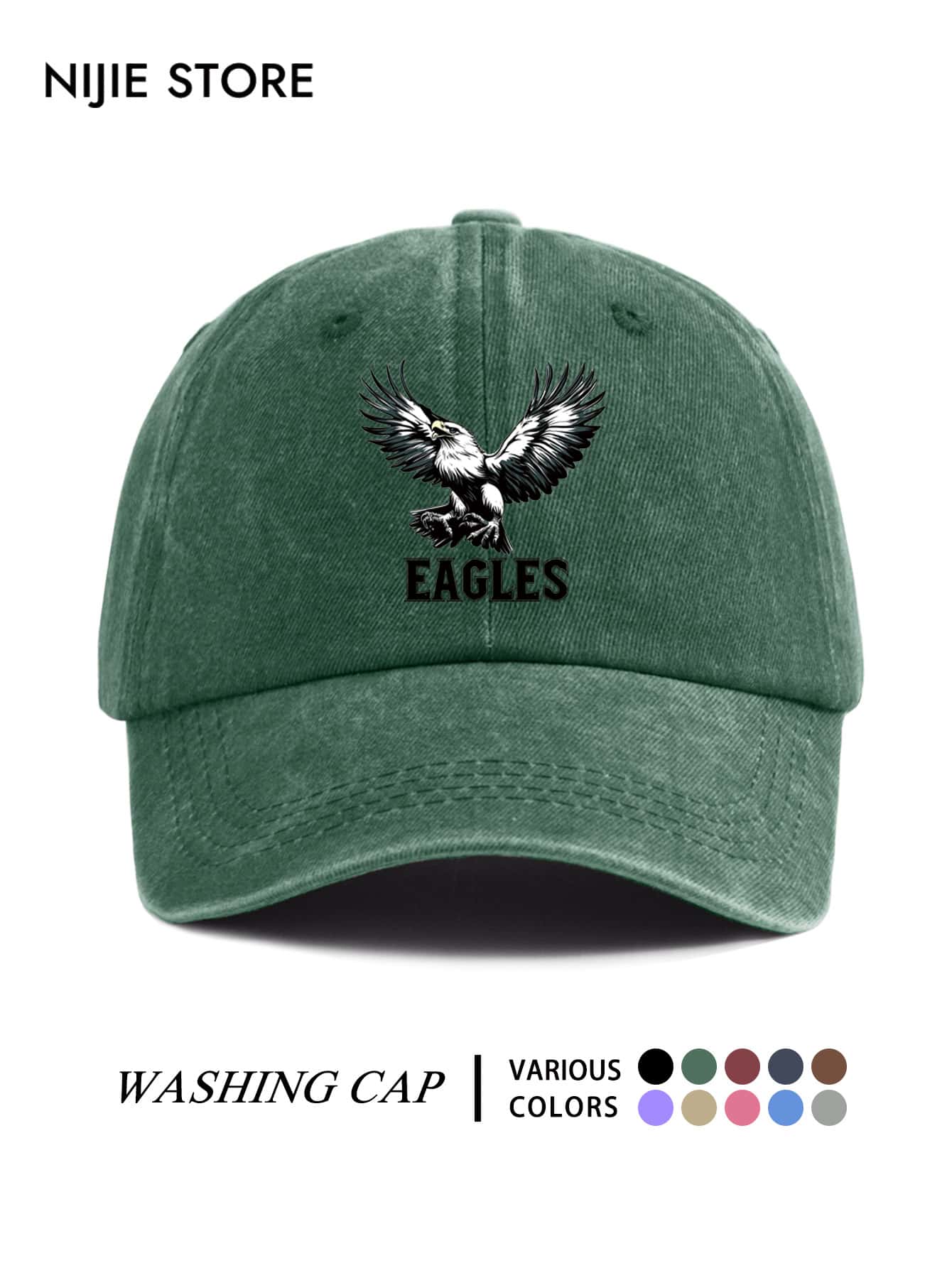 Vintage Washed Distressed Soft Top Baseball Cap Unisex, Spreading Eagle EAGLES Letter Print Curved Brim Baseball Cap, Outdoor Adjustable - A - View 1