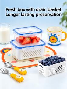 3/1pc 4-In-1 Refrigerator Fruit Storage Box With Detachable Colander, Airtight Leak-Proof, Stackable, Fresh Food Preservation, Berry Vegetable Produce Drain Basket, Refrigerator Fresh-Keeping Box - Multicolor - View 5