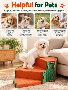 1pc,Suitable For Small Pets,Rotating Structure,Two-Step Design,Soft Felt Material,Pet Stairs,Modern Minimalist Style,Orange And Green Color Block,Rotating Curved Shape,Side Opening Hidden Space,Snap Connection Detail,Assist Small Pets Climbing And Resting,Rotating Pet Stairs,Suitable For Daily Home Use,Suitable For Pet Birthday Celebration,Suitable For Living Room Sofa Bedroom Scenes,Suitable For Spring Summer Autumn Winter All Seasons - Multicolor - View 10