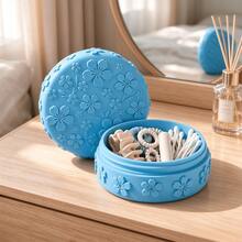 Kotak Penyimpanan Portabel Bulat Timbul Bunga Sakura 3D Segar, Organizer Perhiasan Mini untuk Rumah, Anting, Ikat Rambut, Cotton Bud, dan Perlengkapan Lainnya, Tersedia Berbagai Warna - MultiWarna - View 3