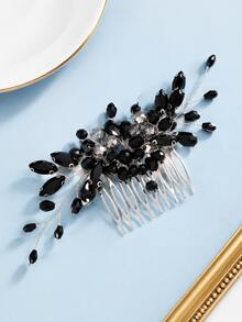 1pc Gothic Black Crystal Hair Comb Vintage Rhinestone Branch Hair Slide Elegant Party Prom Hair Accessories For Women - Multicolor - View 6