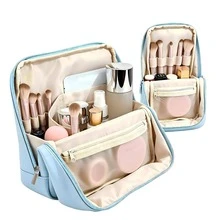 Standing Vanity Storage Box With Multi-Compartment Dividers, Large Capacity Main Compartment, Waterproof Mesh Pocket, Pressure-Resistant & Non-Deforming Cosmetic Organizer, Portable Business Travel Makeup Bag, Fits Luggage - Multicolor - View 3