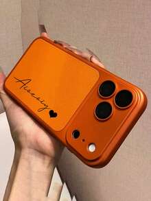個性化字母圖案人造皮革手機殼，適用 18 17 16 15 14 13 Pro Max 系列，奢華鱷魚紋理，防震防刮，完美貼合，適用 18 17 Pro Max，理想聖誕禮物選擇 - 橘色 - 查看 5