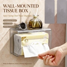 1/2pcs Transparent Tissue Box Holder, Clear Acrylic Wall-Mounted Paper Towel Dispenser, Self-Adhesive No-Drill Design, Suitable For Kitchen Cabinets, Bathroom Walls, Bedroom, Entryway, Ideal For Home Kitchen And Bathroom Organization, Housewarming Gift For Family And Friends - Multicolor - View 13