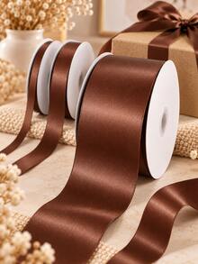 Chocolate Coffee Color Satin Ribbon, Premium Glossy Soft Ribbon, Suitable For Gift Wrapping, Bows, Wedding, Floral Arrangement, Holiday Party, Hair Accessories, Clothing Trims And DIY Crafts - Satin Ribbon - View 3