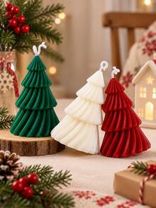 Christmas Tree Shaped Soy Wax Scented Candle, 5.5*10cm Handmade Ribbed Aromatherapy Candle, Xmas Table Mantel Home Decor, Holiday Gift - Multicolor - View 10