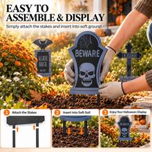 Halloween Graveyard Yard Decor, Custom Tombstone Metal Garden Stakes, Skull Bat Cross Spooky Outdoor Lawn Ornament For Halloween Party - Style 6 - View 5